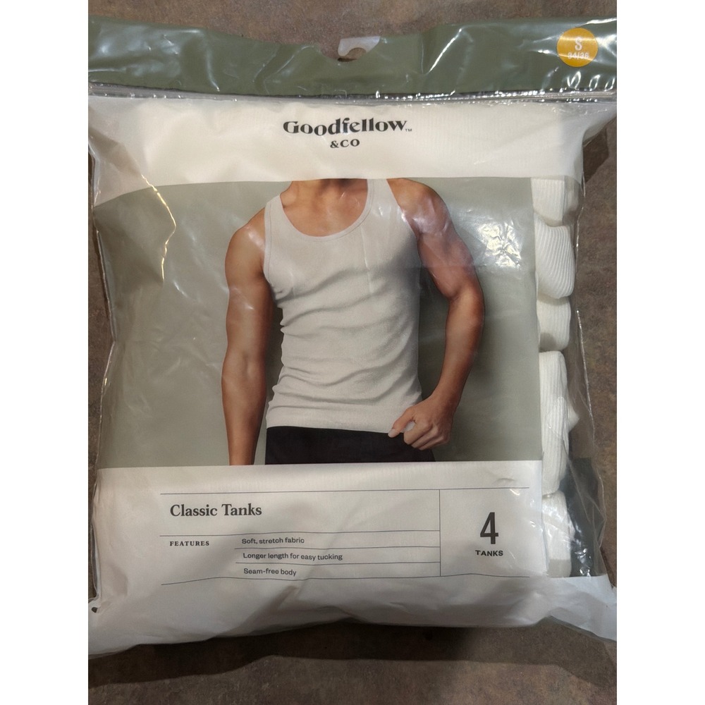 Goodfellow & Co Men's Classic Tanks 4-Pack White Size Small S 34/36 Soft Stretch